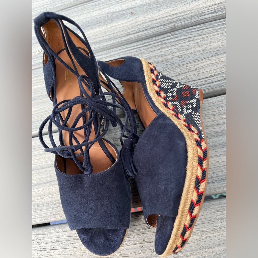 Cabi Isla Navy Blue Espadrille Wedge Sandals Size 9